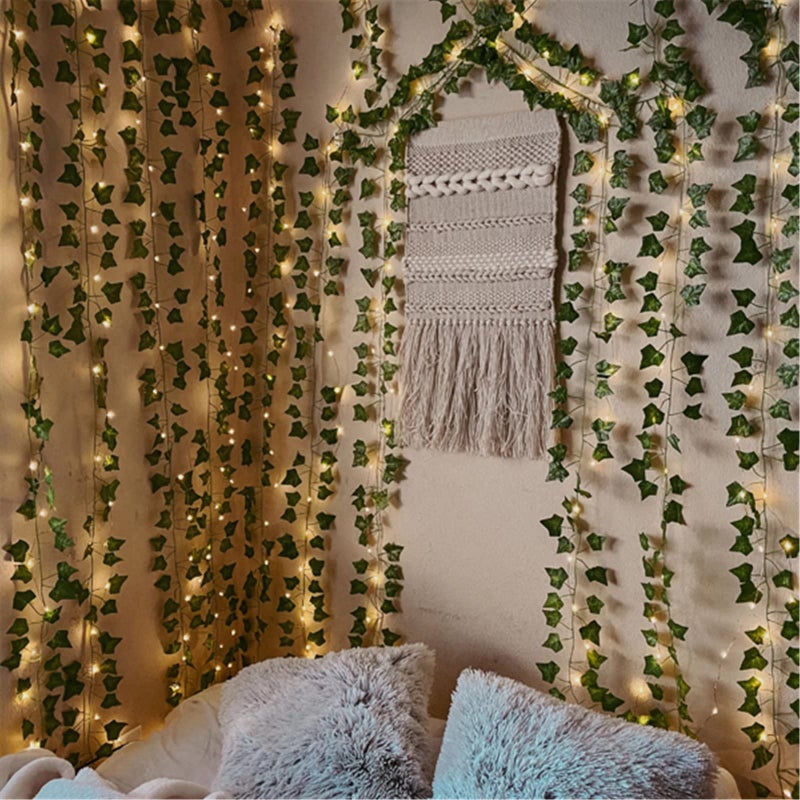 Comtelek 168 FT Artificial Ivy Garlands with 400 LED /132FT String Light Fake Vines for Bedroom Decor Ivy Leaves Greenery Faux Hanging Plants Green Flowers Decor for Home Kitchen Garden Office Wedding Wall - Image 2